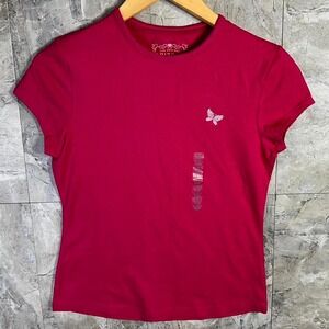 Red‎ embroidered butterfly logo baby tee Large Kids 14-16  #y2kfashion #grunge